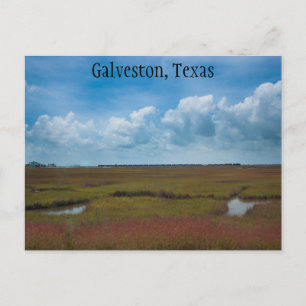 Postal de tren y marismas en Galveston, Texas