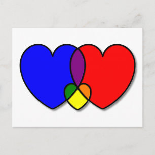 Postal de tres corazones interconectados