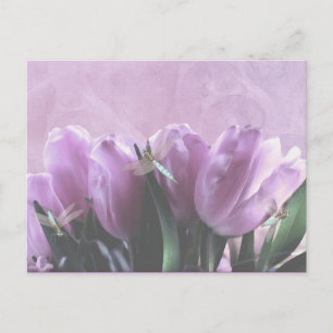 Postal de tulipanes morados Aqua Dragonflies