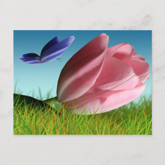 Postal De Tulipano De Primavera Y Mariposa