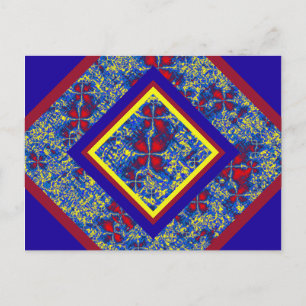 Postal de turbulencia fractal roja, azul y amarill