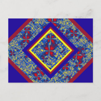 Postal de turbulencia fractal roja, azul y amarill