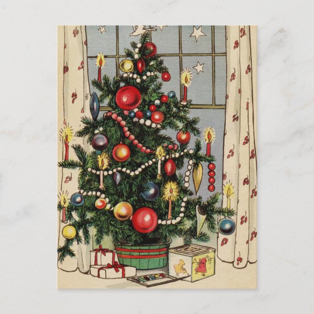 Postal de vacaciones de árbol de Navidad de época (Anverso)