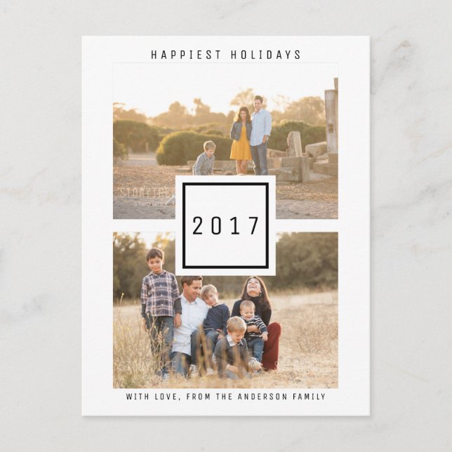 Postal de vacaciones de doble foto moderna y negra (Anverso)