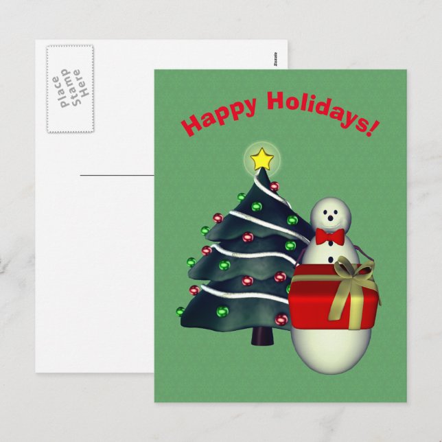 Postal de vacaciones de Navidades presentes en árb (Anverso / Reverso)