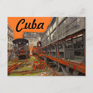 Postal de vagones de locomotoras y trenes