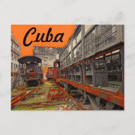 Postal de vagones de locomotoras y trenes