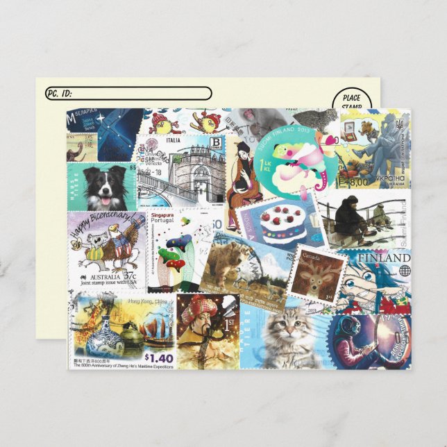 Postal de varios sellos postales (Anverso / Reverso)