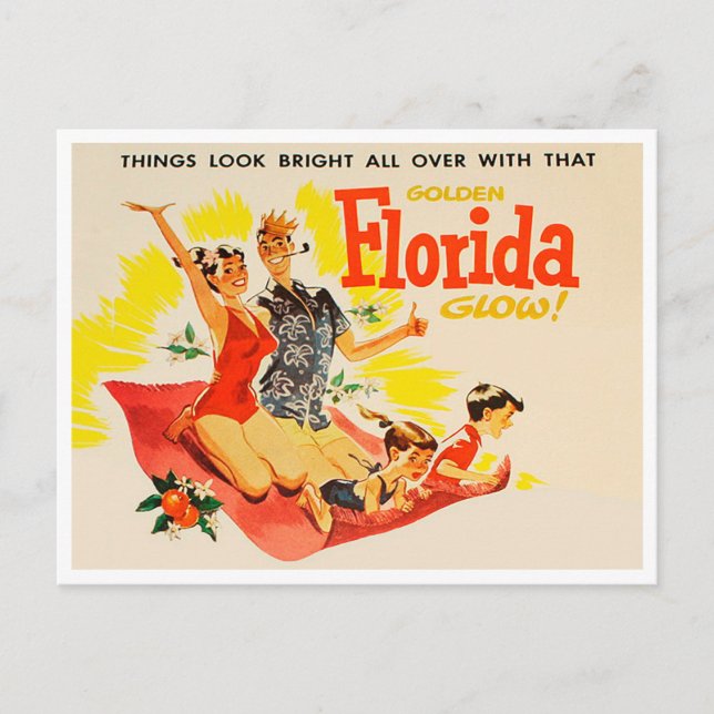 Postal de viaje brillante de oro de Florida (Anverso)