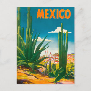 Postal de viaje de México Cactus Vintage