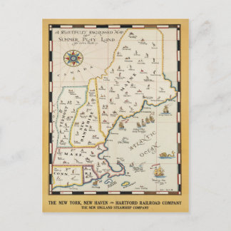 Postal de viaje del Mapa de Nueva Inglaterra