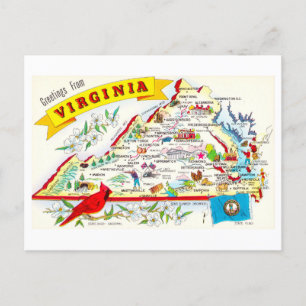Postal de viaje del mapa de Virginia
