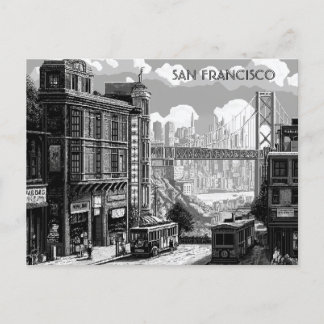Postal de viaje en blanco y negro de San Francisco