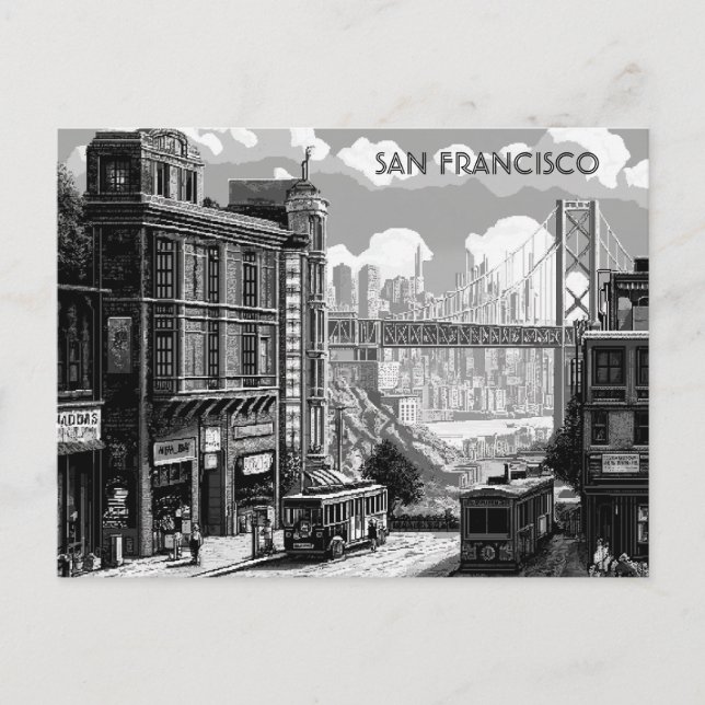 Postal de viaje en blanco y negro de San Francisco (Anverso)