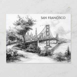 Postal de viaje en blanco y negro de San Francisco