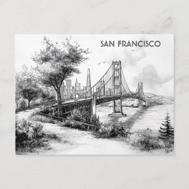 Postal de viaje en blanco y negro de San Francisco (Anverso)