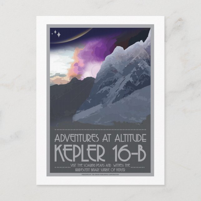 Postal de viaje espacial - Kepler 16-b (Anverso)