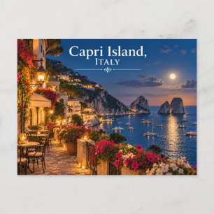 Postal de viaje nocturno a la isla de Capri Italia