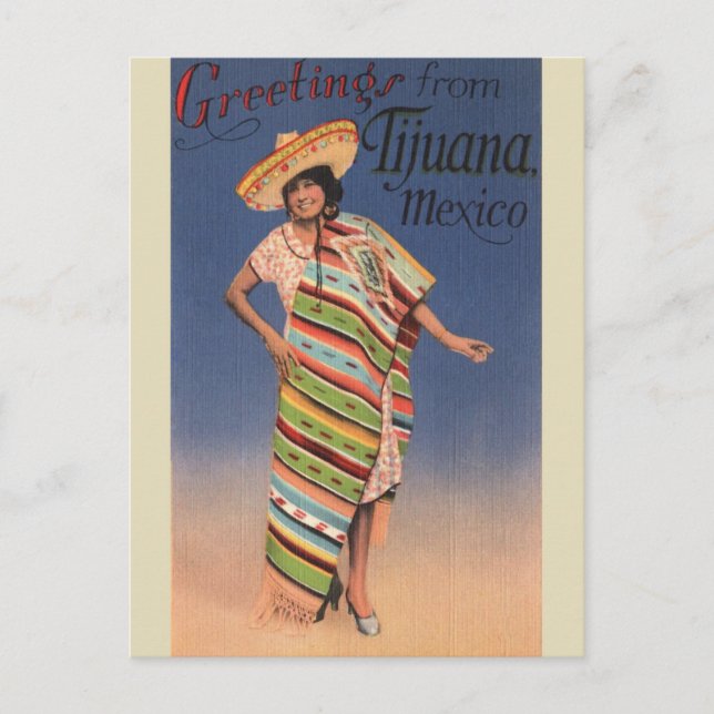 Postal de viaje vintage de Tijuana, México (Anverso)