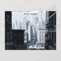 Postal de viajes en blanco y negro de Nueva York