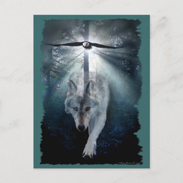 Postal de vida silvestre WOLF & EAGLE (Anverso)