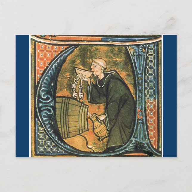Postal de vino de degustación de monjes medievales (Anverso)
