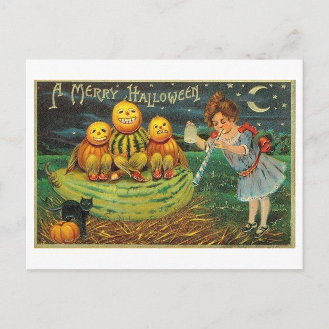 Postal de Vintage de Merry Halloween (Anverso)