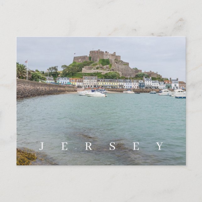 postal de vista al castillo de Jersey Mont Orgueil (Anverso)