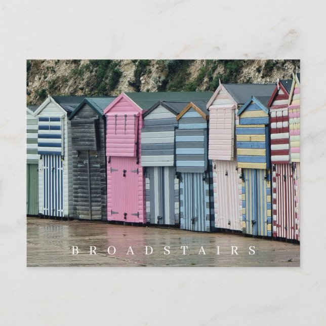postal de vista de cabañas de playa en Broadstairs (Anverso)