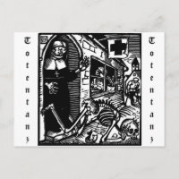 postal de Vom Totentanz Nun y Skeleton