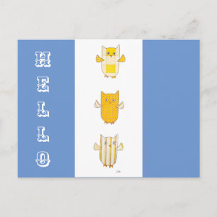 Postal de vuelo de búhos amarillos de 3