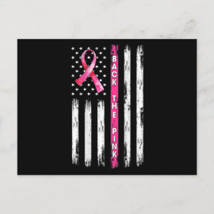 Postal De vuelta a la cinta rosa Bandera Americana Cáncer