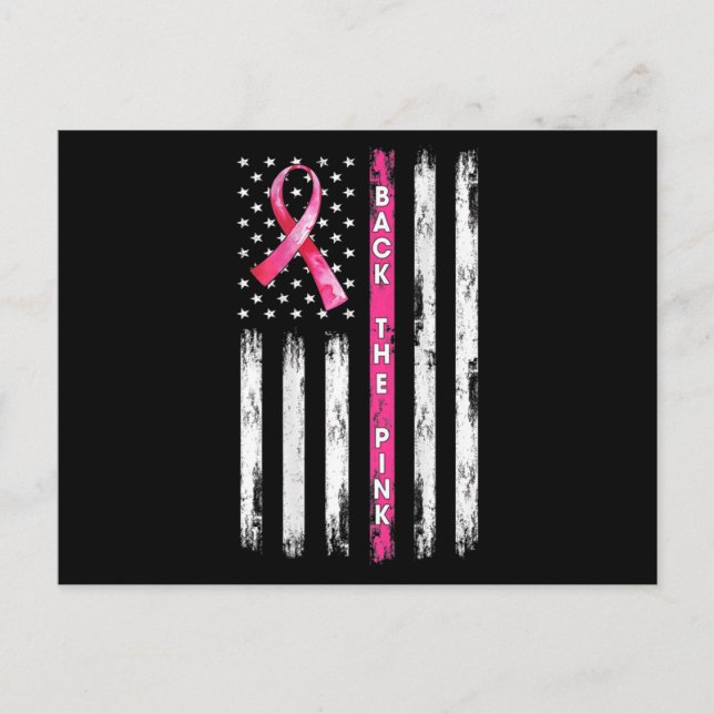 Postal De vuelta a la cinta rosa Bandera Americana Cáncer (Anverso)