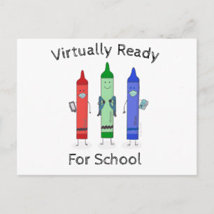 Postal De Vuelta A La Escuela Crayones Usando Máscaras