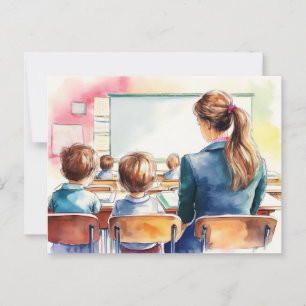 Postal De vuelta a la escuela niños con profesor