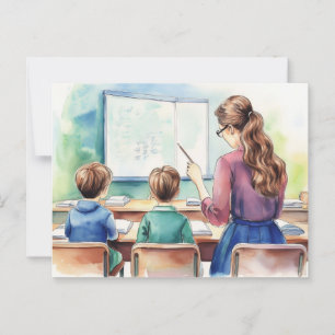 Postal De vuelta a la escuela niños con profesor
