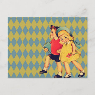 Postal De vuelta a la escuela Retro patrón kitsch Niños d