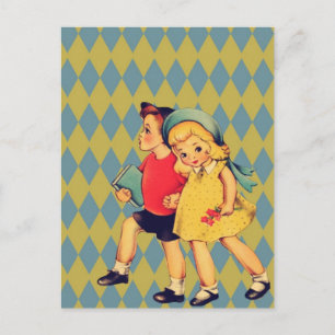 Postal De vuelta a la escuela Retro patrón kitsch Niños d