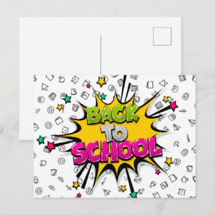 Postal De vuelta al arte pop cómico en la escuela