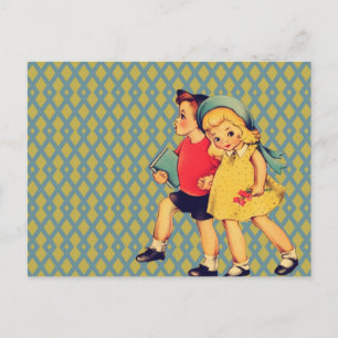 Postal De vuelta al patrón retro escolar Kitsch Vintage K