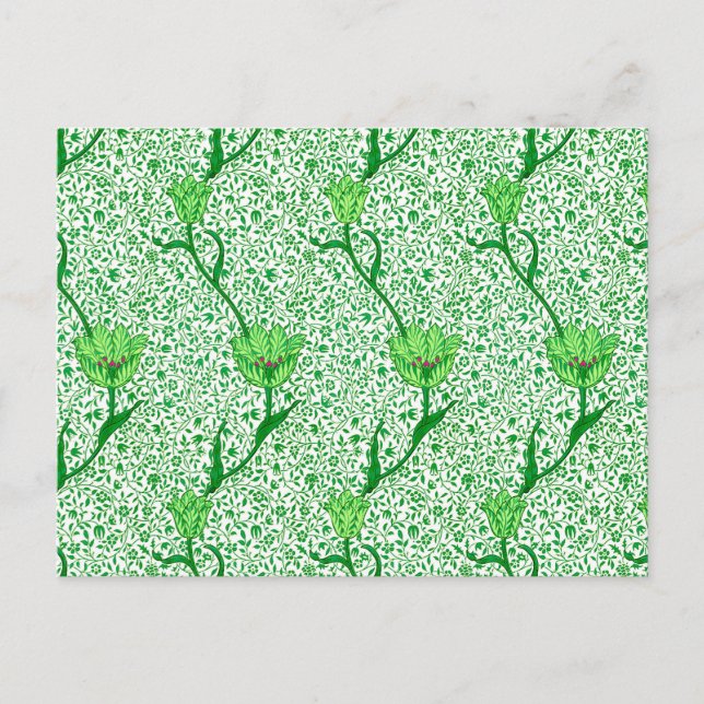 Postal de William Morris Tulip Damask, Verde Esmer (Anverso)