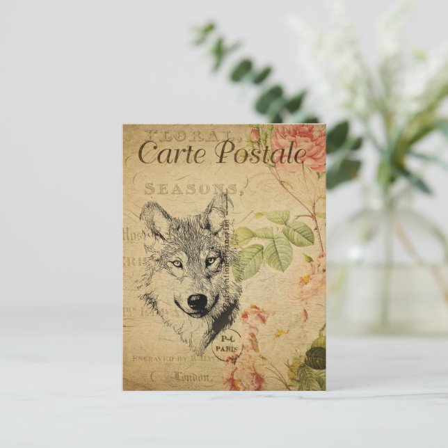 Postal de Wolf Tan vintage | Lobo ruso (Anverso de pie)