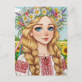 Postal de Wreath feliz Chica ucraniano