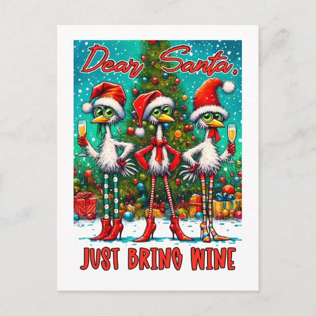 Postal Dear Santa Just Bring Wine  (Anverso)