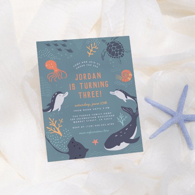 Postal Debajo del mar Ocean Animals Boy Birthday Party (Subido por el creador)
