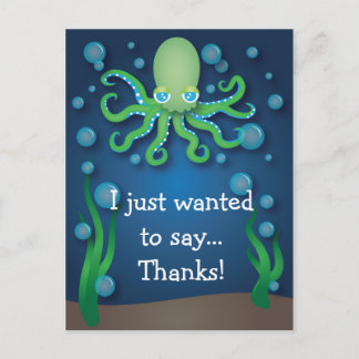 Postal Debajo del Mar Octopus Verde Gracias Postcard