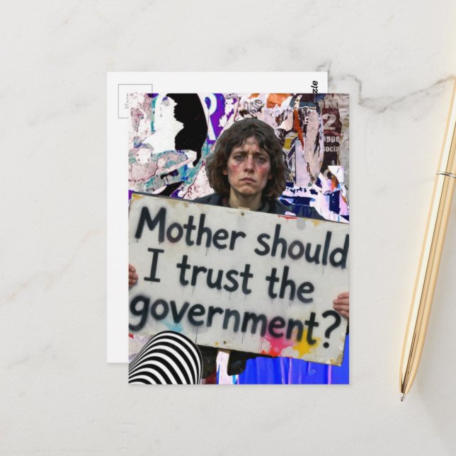 Postal ¿Debería confiar en el gobierno, madre? collage (Anverso/Reverso In Situ)
