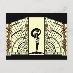 Postal Deco costero en amarillo y Naranja