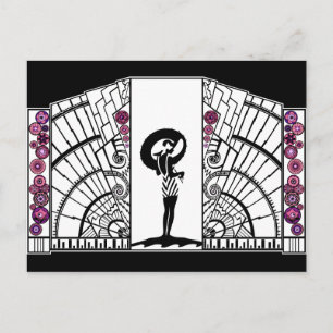 Postal Deco costero en blanco y rosa