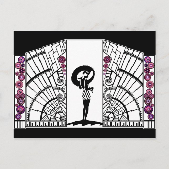 Postal Deco costero en blanco y rosa (Anverso)